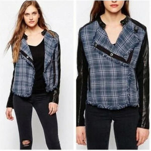 Free people plaid vegan leather jacket size S